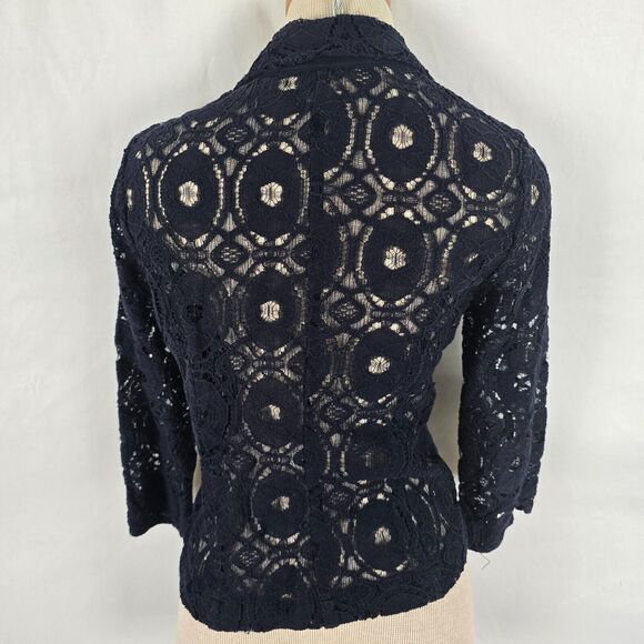 Monteau Cardigan Women's Small Dark Blue Knit Lace Single Button Long Sleeve - Picture 5 of 13